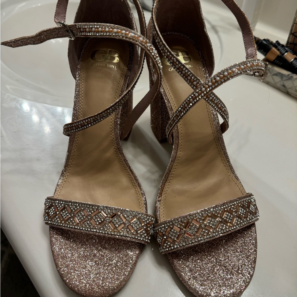 Gianni Bini Pink Gold Heels with Elegant Ankle Strap